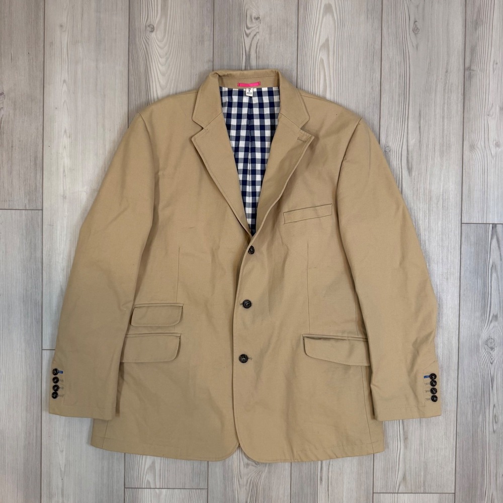 Boden London Mens 46 Tan Cotton Gingham Lined 3-Button Blazer Jacket MD151